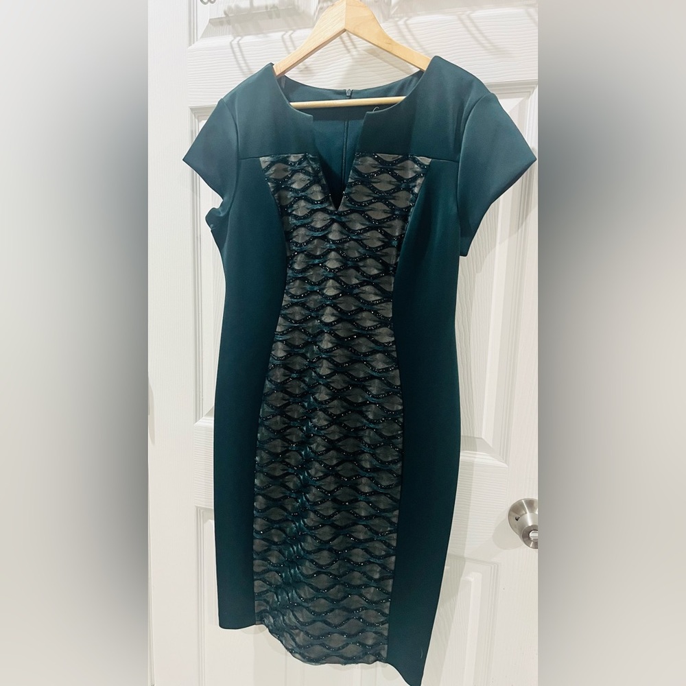 Connected Apparel Teal Dress with Sparkle Accents